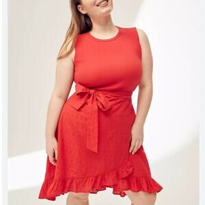 Lane Bryant Orange Sleeveless Dress 22 Tie‎ Waist Ruffle Hem Summer